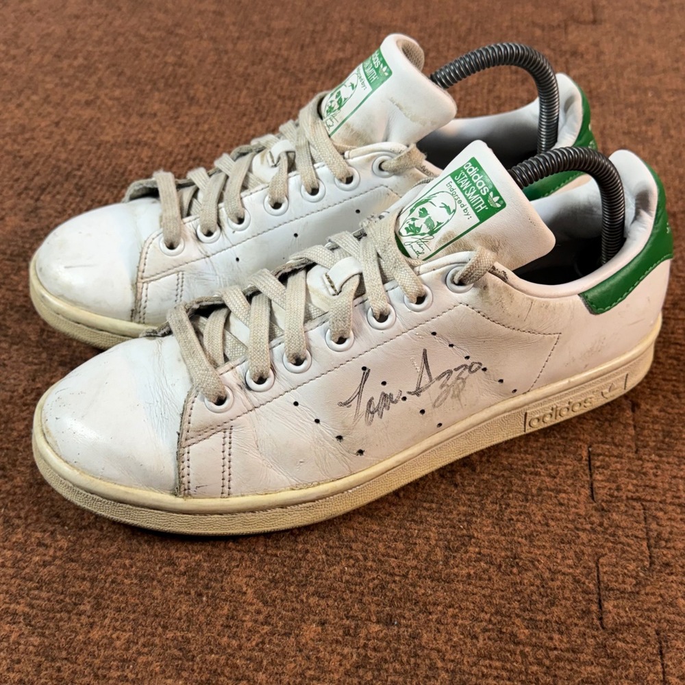 Adidas Stan Smith White Green Leather Sneakers Tom Izzo Signed MSU B24105 W 8.5